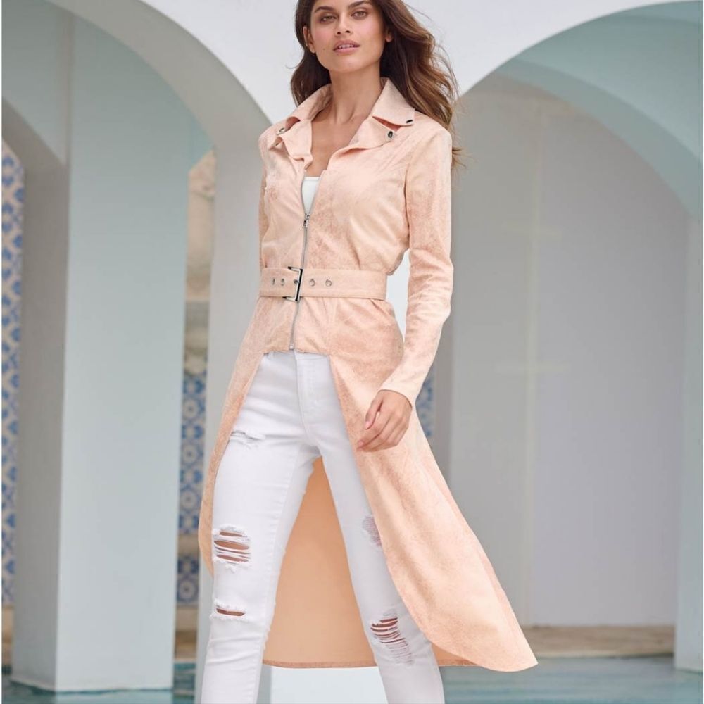 Venus high low faux suede peach jacket